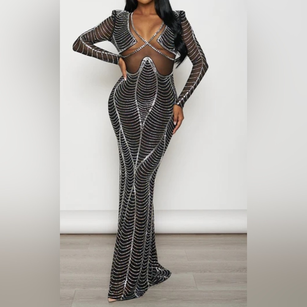Embellished Black and Silver Gown